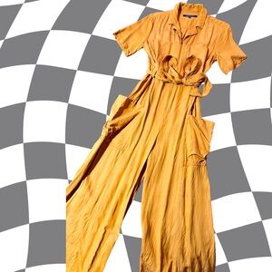 Belted French Connection Wide Leg Jumpsuit Orange, Cream, Mustard